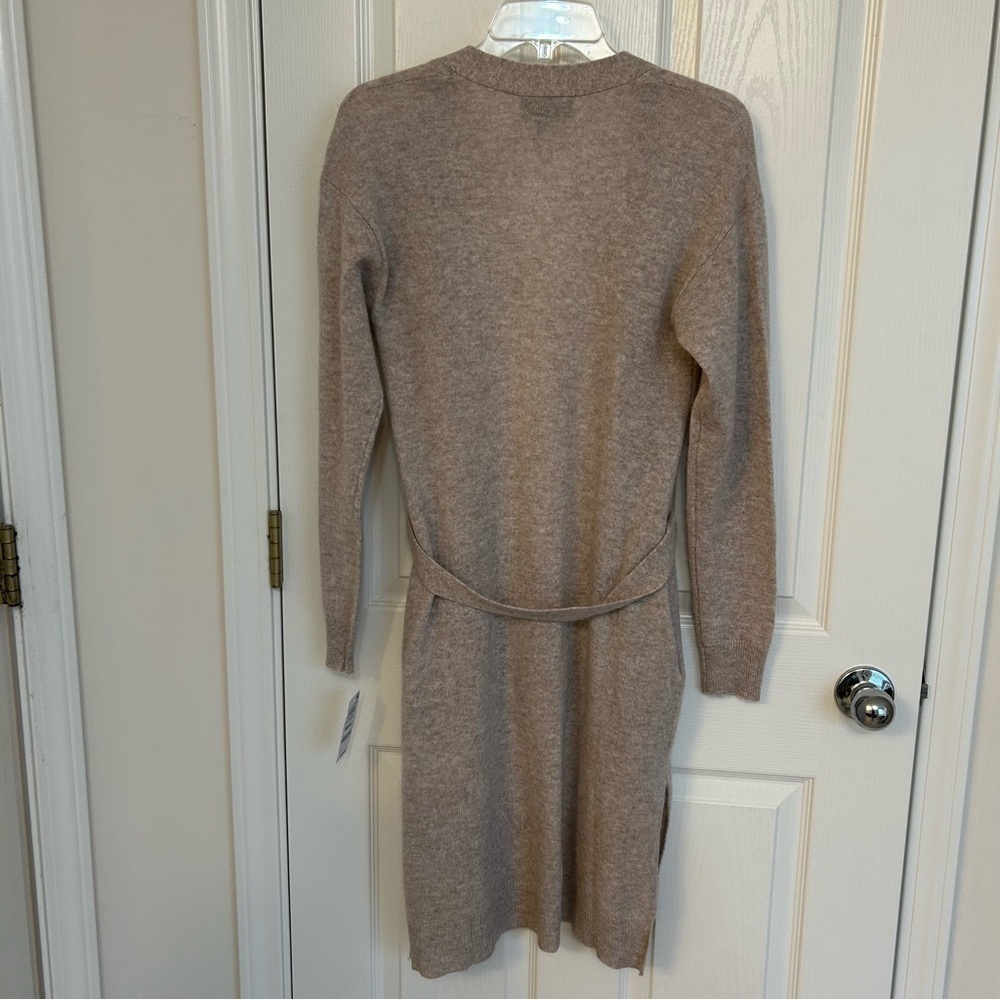 Charter Club Tie-Waist Longline 100% Cashmere Cardigan in Pearl Taupe Heather S - Picture 7 of 9